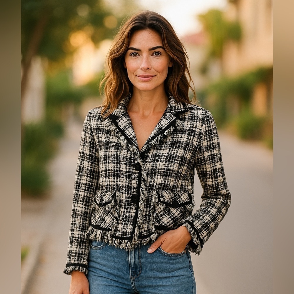 Chic Black and White Tweed Blazer large